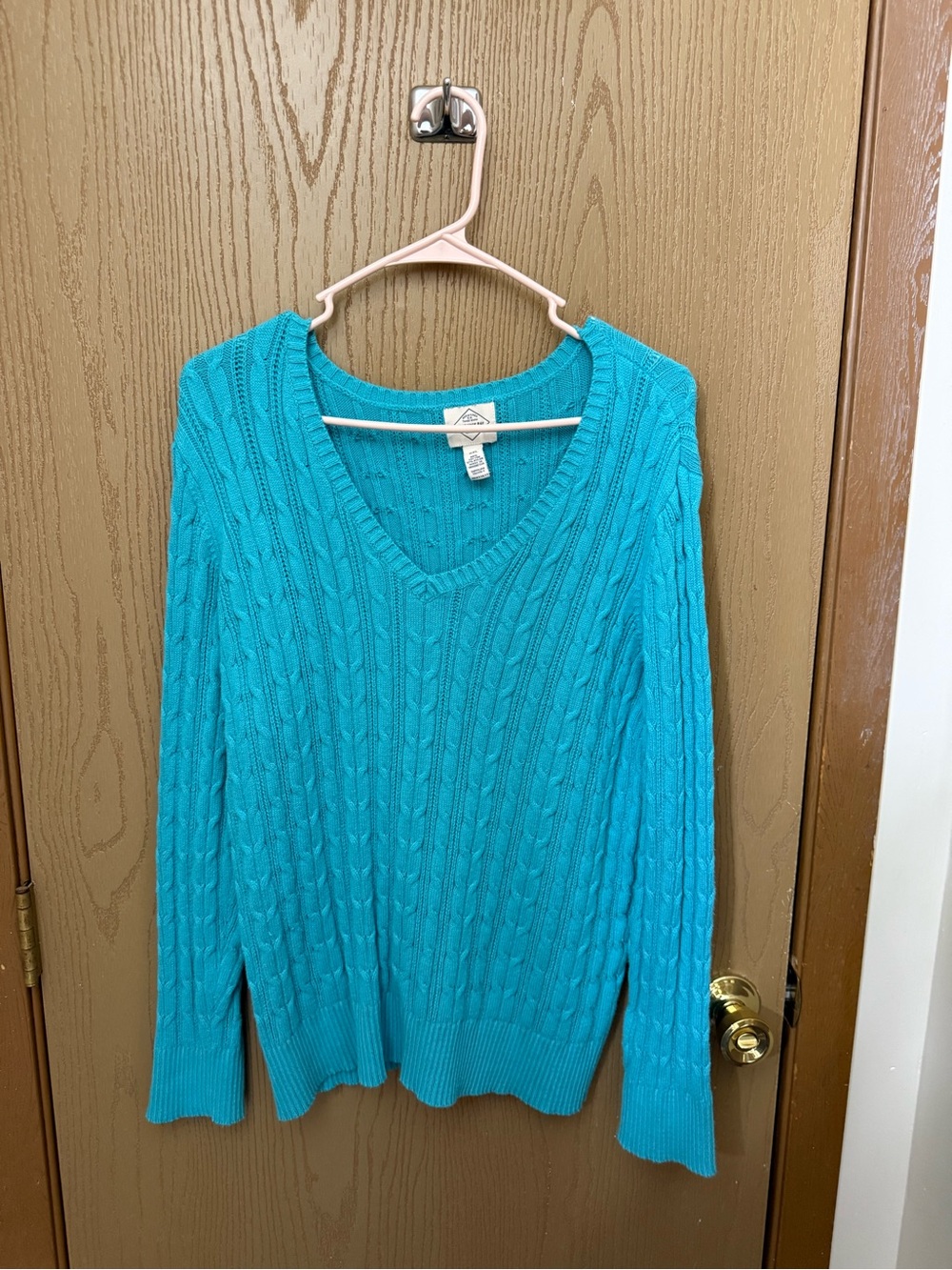 St. John's Bay Turquoise Cable Knit V-Neck Sweater
